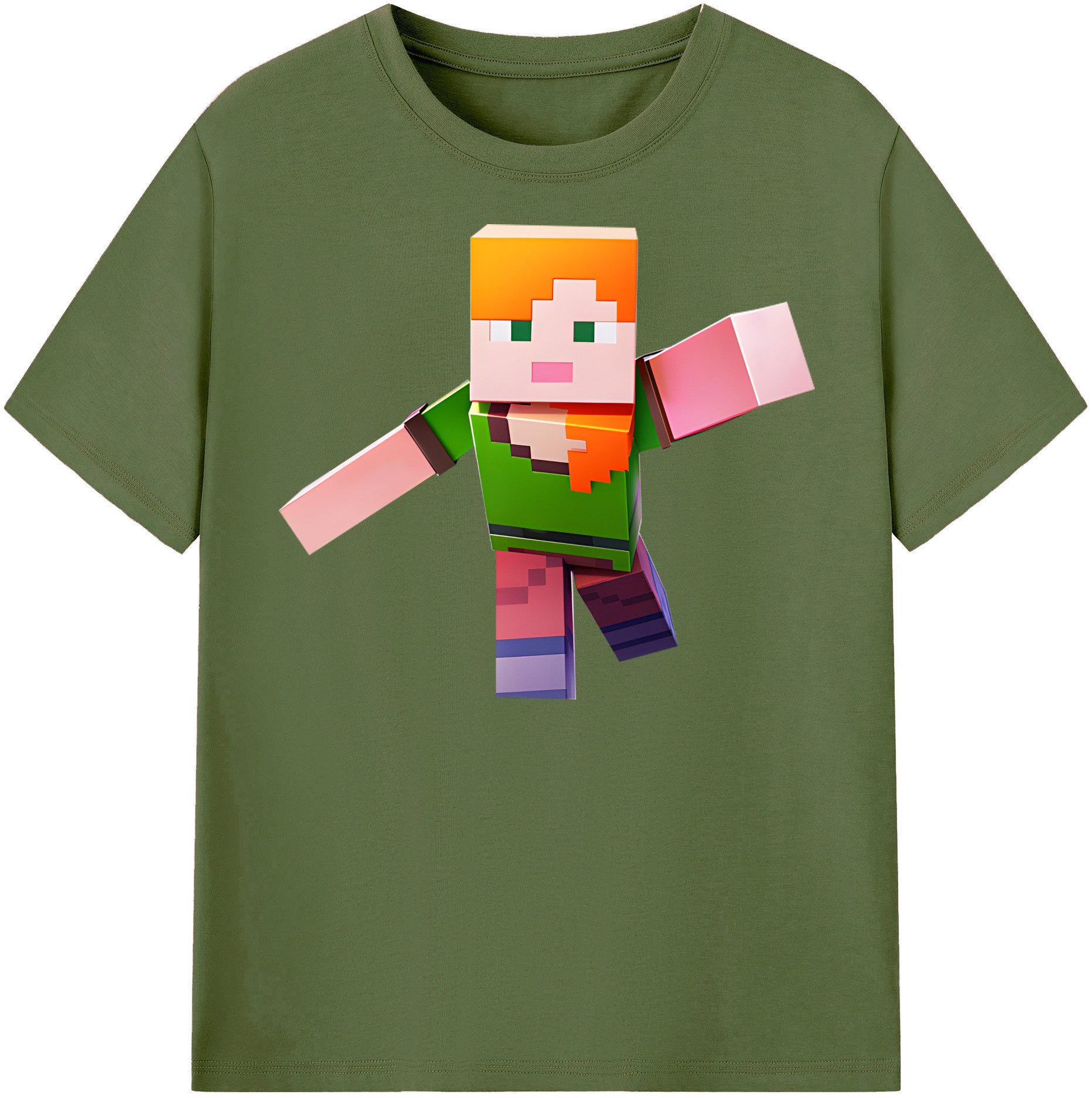 （画像用） マインクラフト ブロックの世界 Minecraft MC Block world 綿100％半袖Tシャツ（フロントプリント）